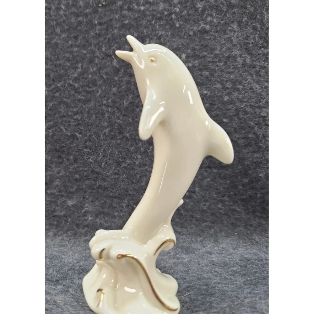 Lenox White Dolphin Porcelain Figurine 24K Gold Trim Elegant Ocean Collectible